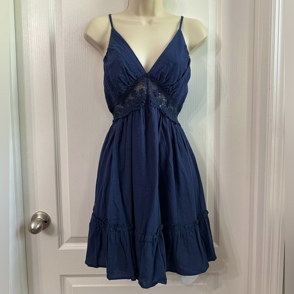 Navy Blue Spaghetti Strap Lace Babydoll Dress - Picture 1 of 5